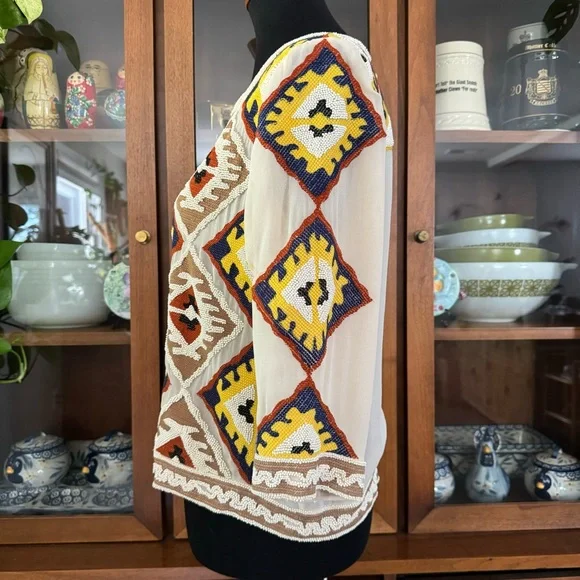 Diane von Furstenberg Beaded Cropped Silk Dinner Jacket - Picture 9 of 12